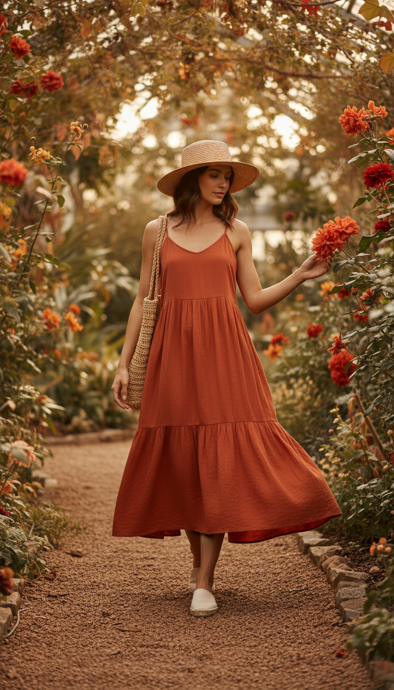 Orange Red Cotton Sundress in use