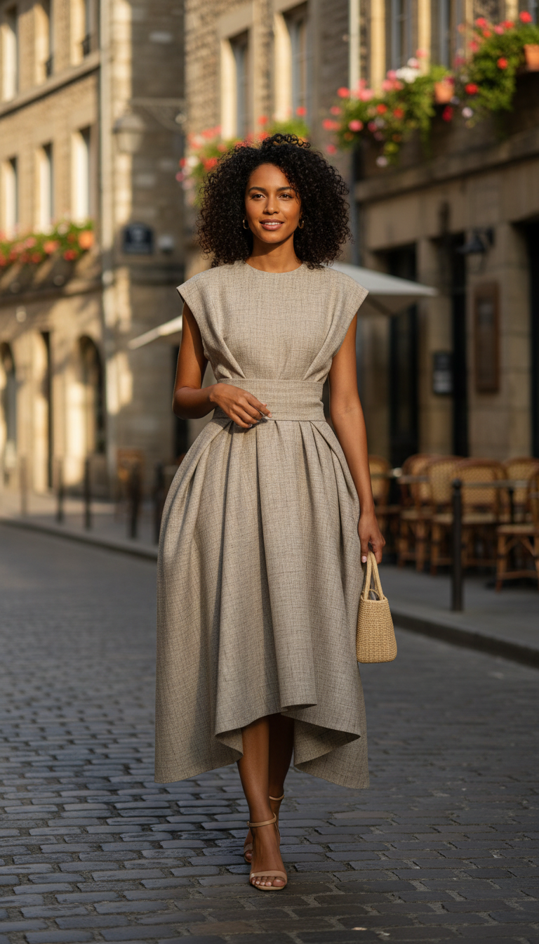 Another view of Sculptural Linen Midi Dress