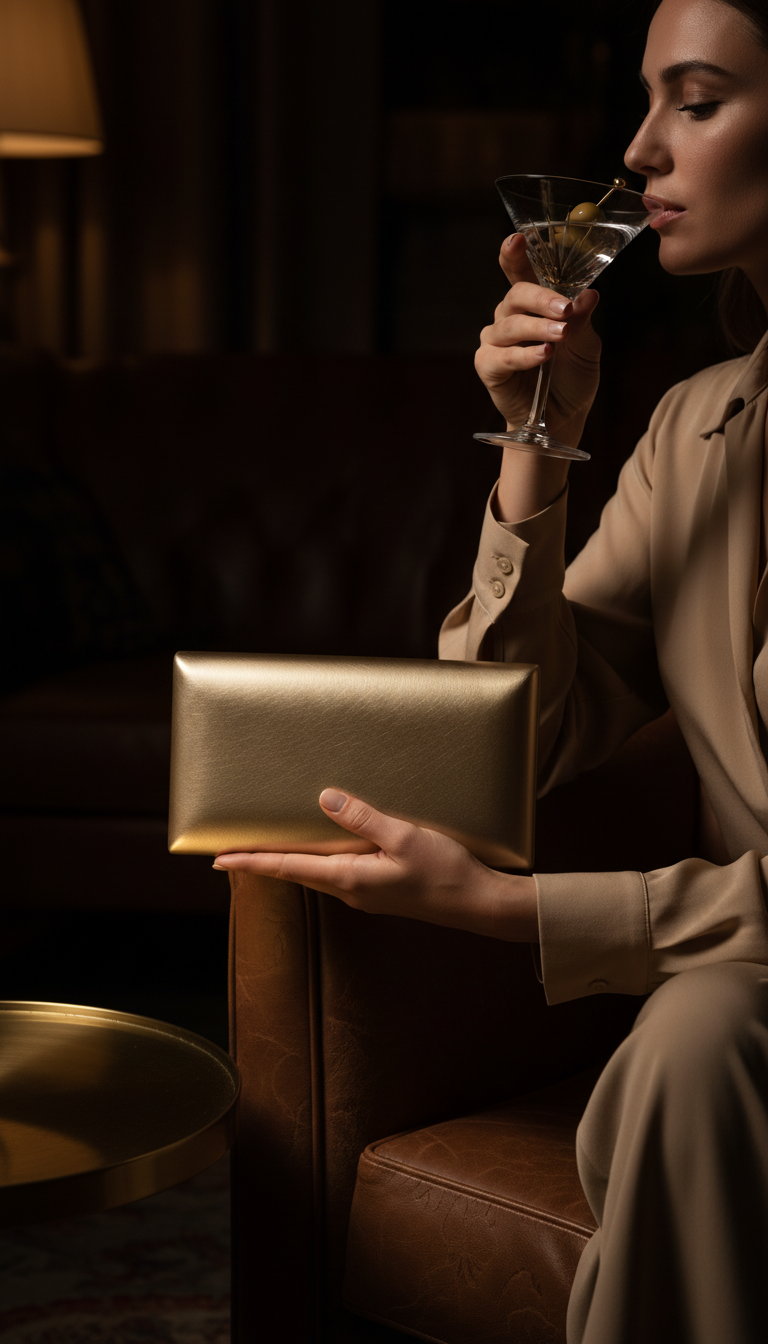 Brushed Antique Gold Clutch Bag in use