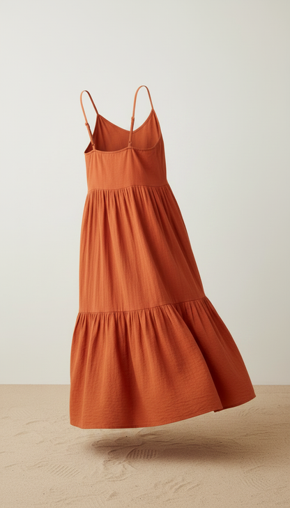 Alternate angle view of Orange Red Cotton Sundress
