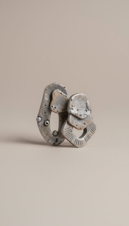 Silver gray polymer clay earrings, Capture the jewelry at a 3/4 angle to showcase its depth and texture, perfectly...
