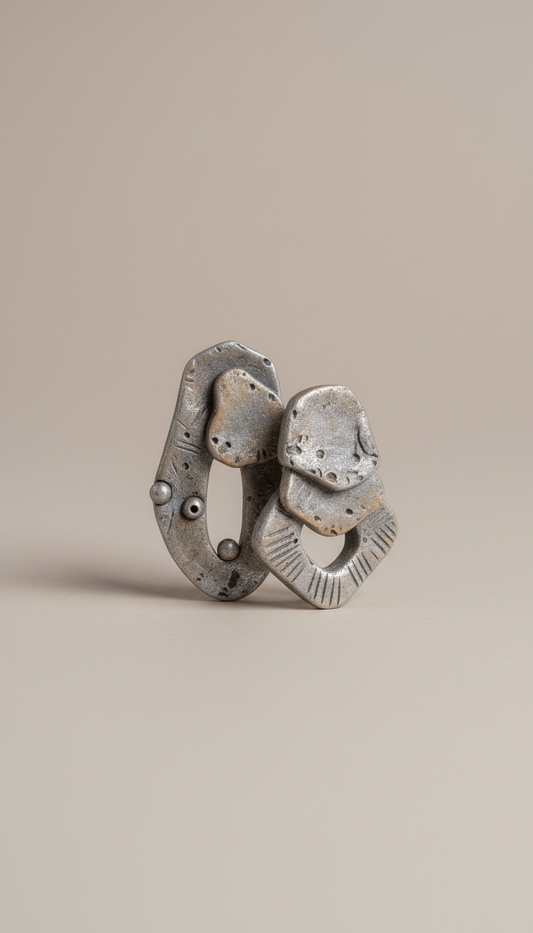 Silver gray polymer clay earrings, Capture the jewelry at a 3/4 angle to showcase its depth and texture, perfectly...