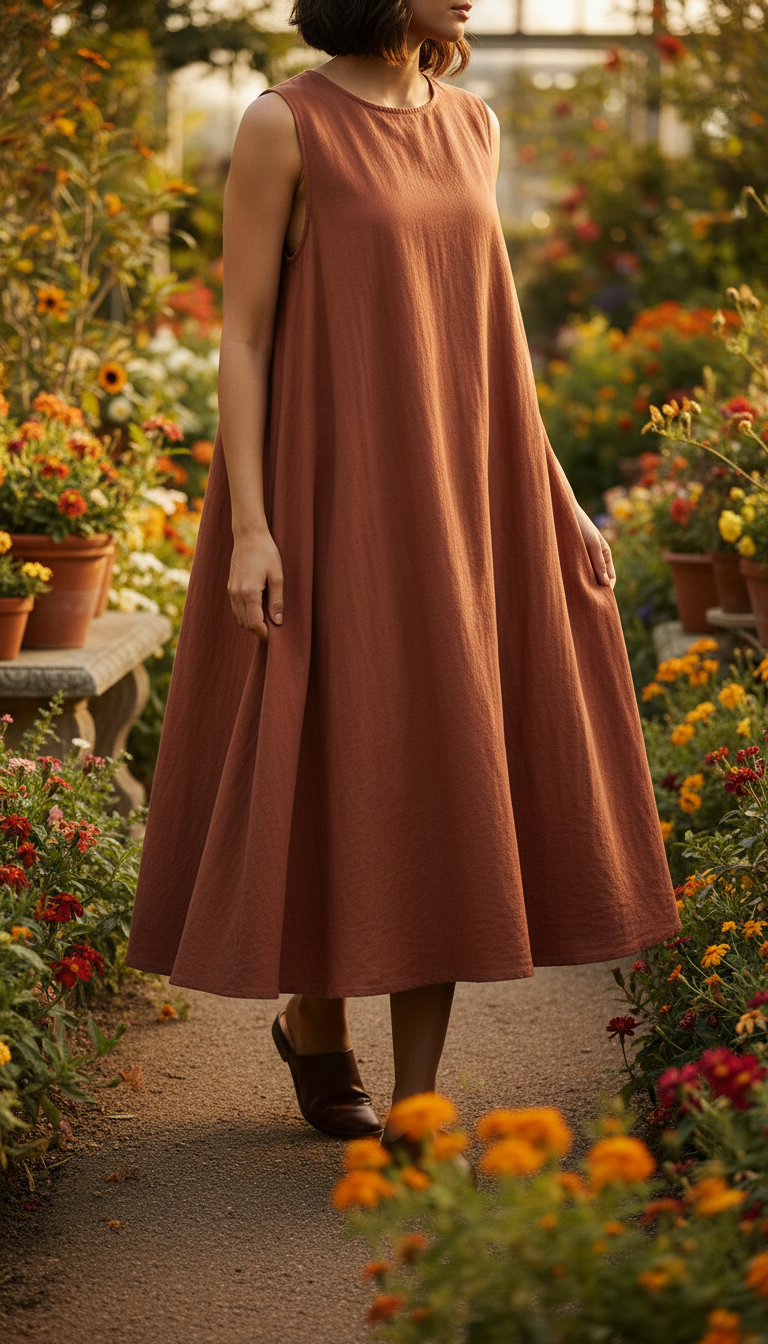 Terracotta Cotton Dress in use
