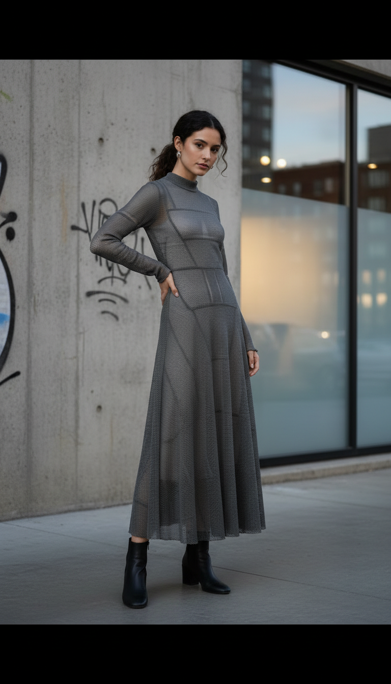 Another view of Concrete Grey Mesh Dress