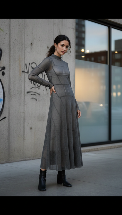 Another view of Concrete Grey Mesh Dress
