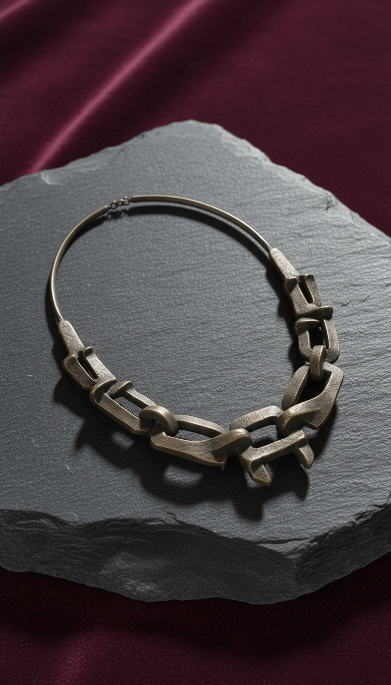 Sculptural Bronze Taupe Statement Necklace in a new setting