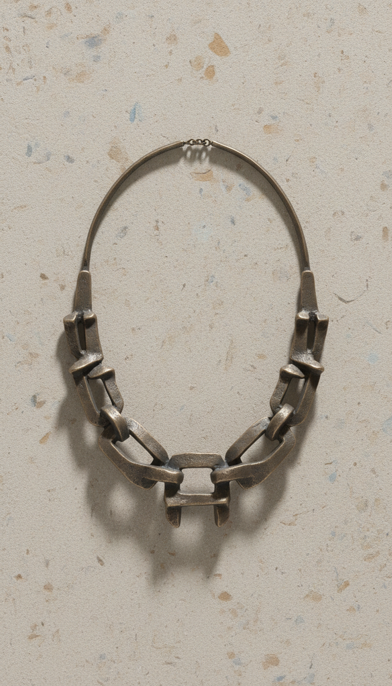 Sculptural bronze taupe statement necklace, Three-quarter angle as default—showcasing structure and details of garments or...