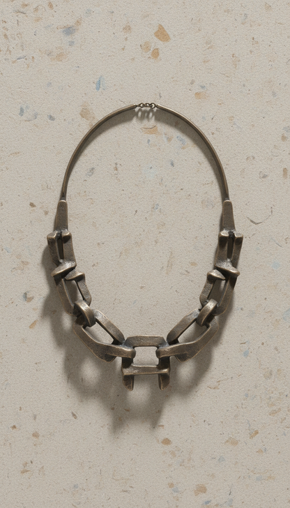 Sculptural bronze taupe statement necklace, Three-quarter angle as default—showcasing structure and details of garments or...