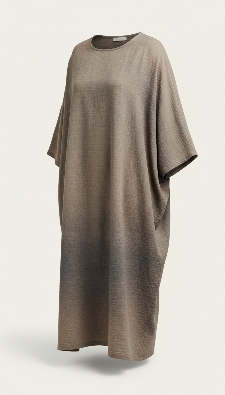Women's Relaxed Cotton Dress, use a 3/4 angle to showcase the garment's fit and texture. The background should be a...